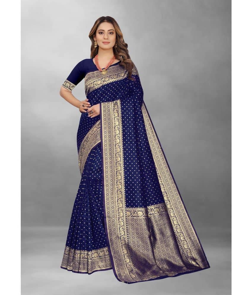 Gazal Fashions Banarasi Silk Embellished Saree With Unstitched Blouse Piece ( Blue ) - Sarees | Buy online on ZillyBuy