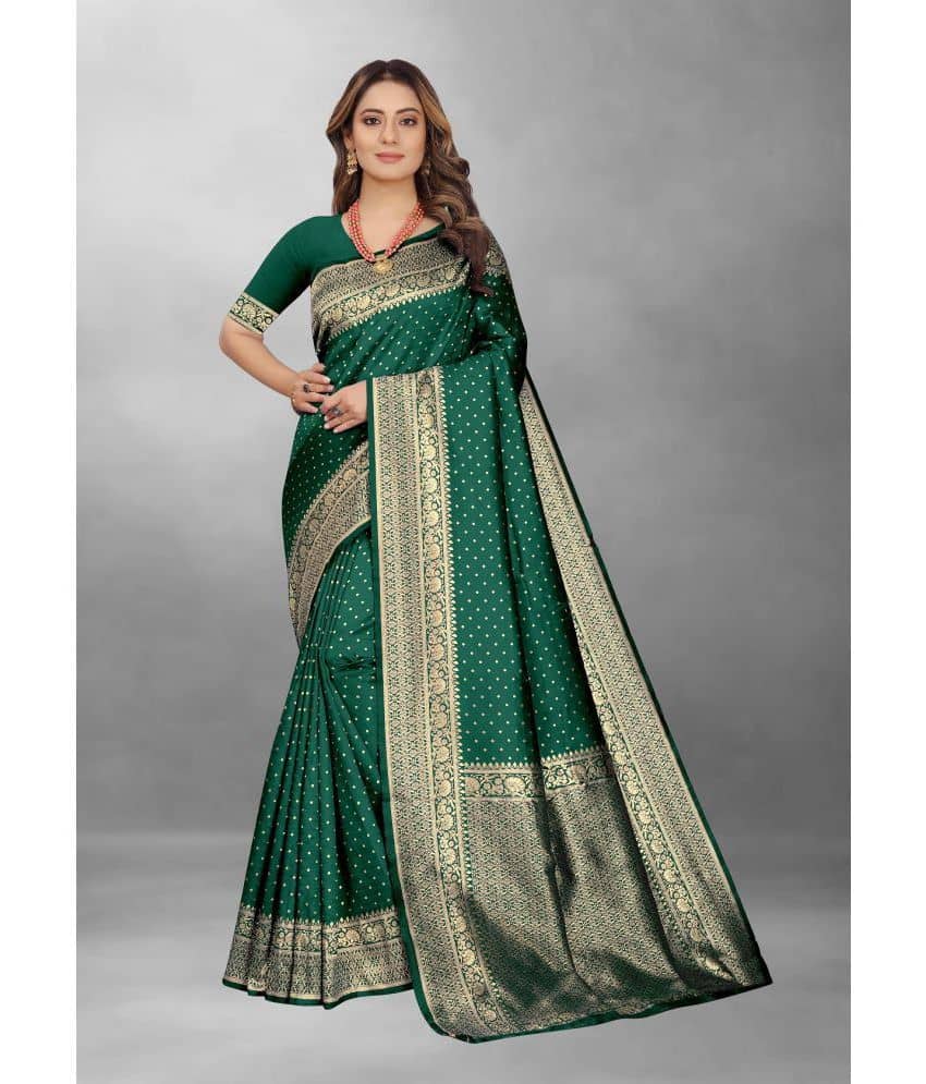 Gazal Fashions Banarasi Silk Self Design Saree With Unstitched Blouse Piece ( Green ) - Sarees | Buy online on ZillyBuy