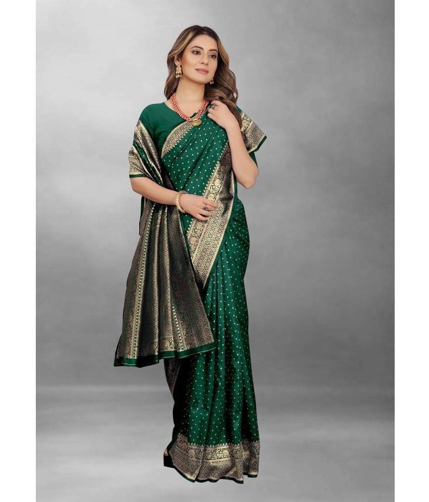 Gazal Fashions Banarasi Silk Self Design Saree With Unstitched Blouse Piece ( Green ) Gazal Fashions Banarasi Silk Self Design Saree With Unstitched Blouse Piece ( Green )