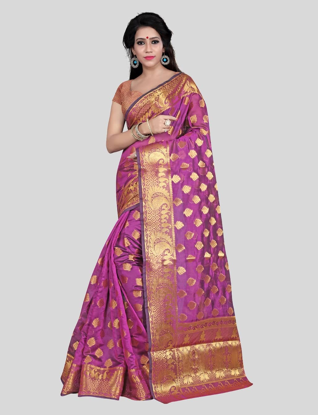 Gazal Fashions Banarasi Silk Embellished Saree With Unstitched Blouse Piece ( Pink ) - Sarees | Buy online on ZillyBuy