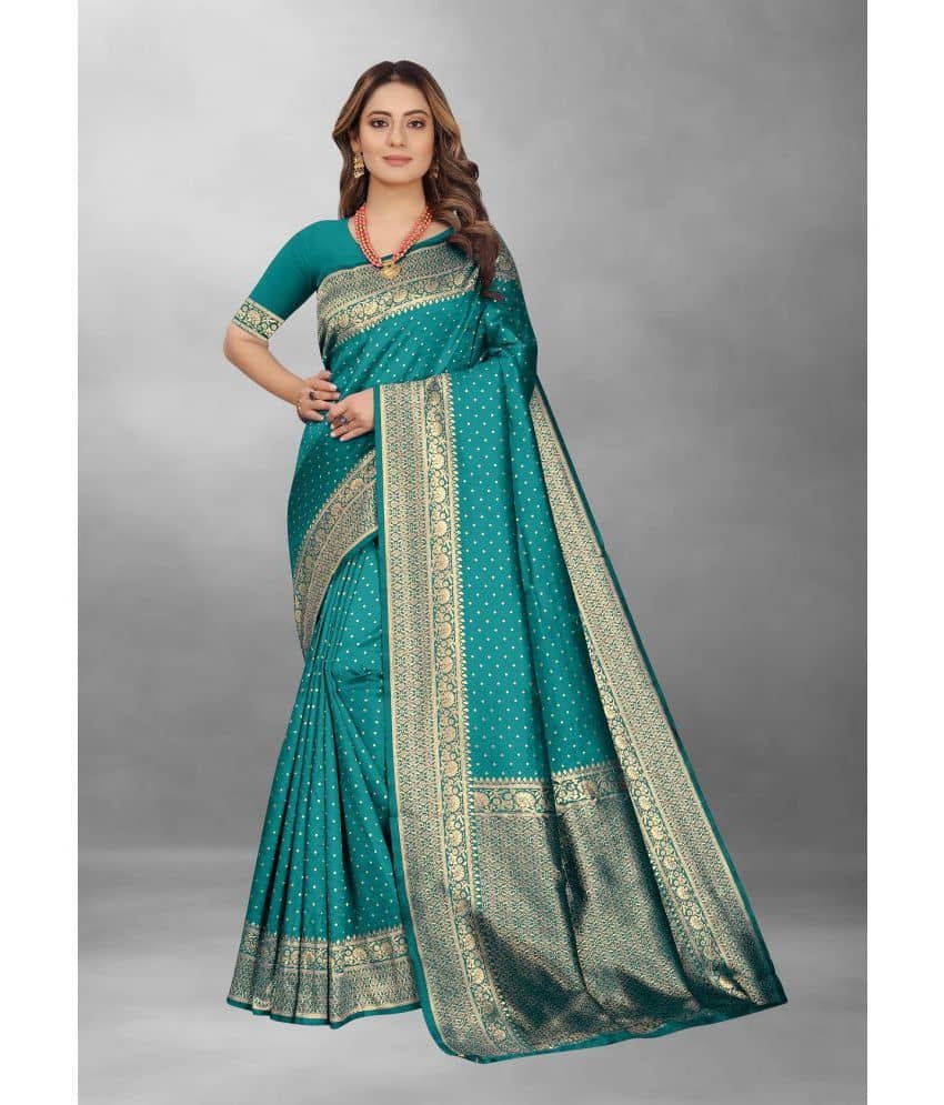 Gazal Fashions Banarasi Silk Woven Saree With Unstitched Blouse Piece ( Rama ) - Sarees | Buy online on ZillyBuy