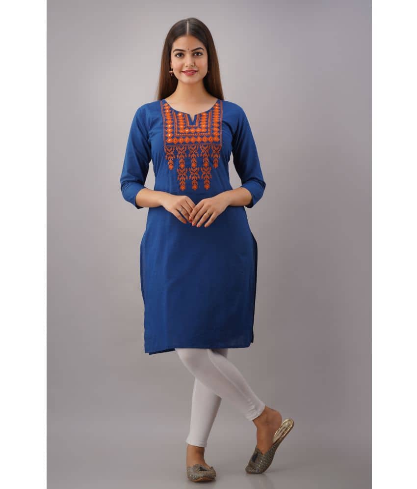 KSHARAA - Blue Cotton Women's Straight Kurti ( Pack of 1 ) - Kurtis, Tunics | Buy online on ZillyBuy