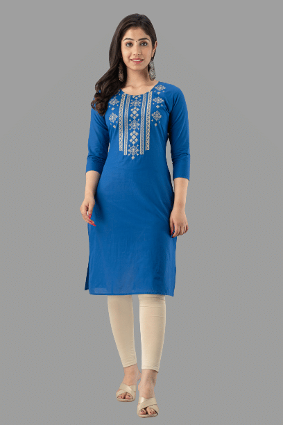 KSHARAA - Blue Cotton Women's Straight Kurti ( Pack of 1 ) - Kurtis, Tunics | Buy online on ZillyBuy
