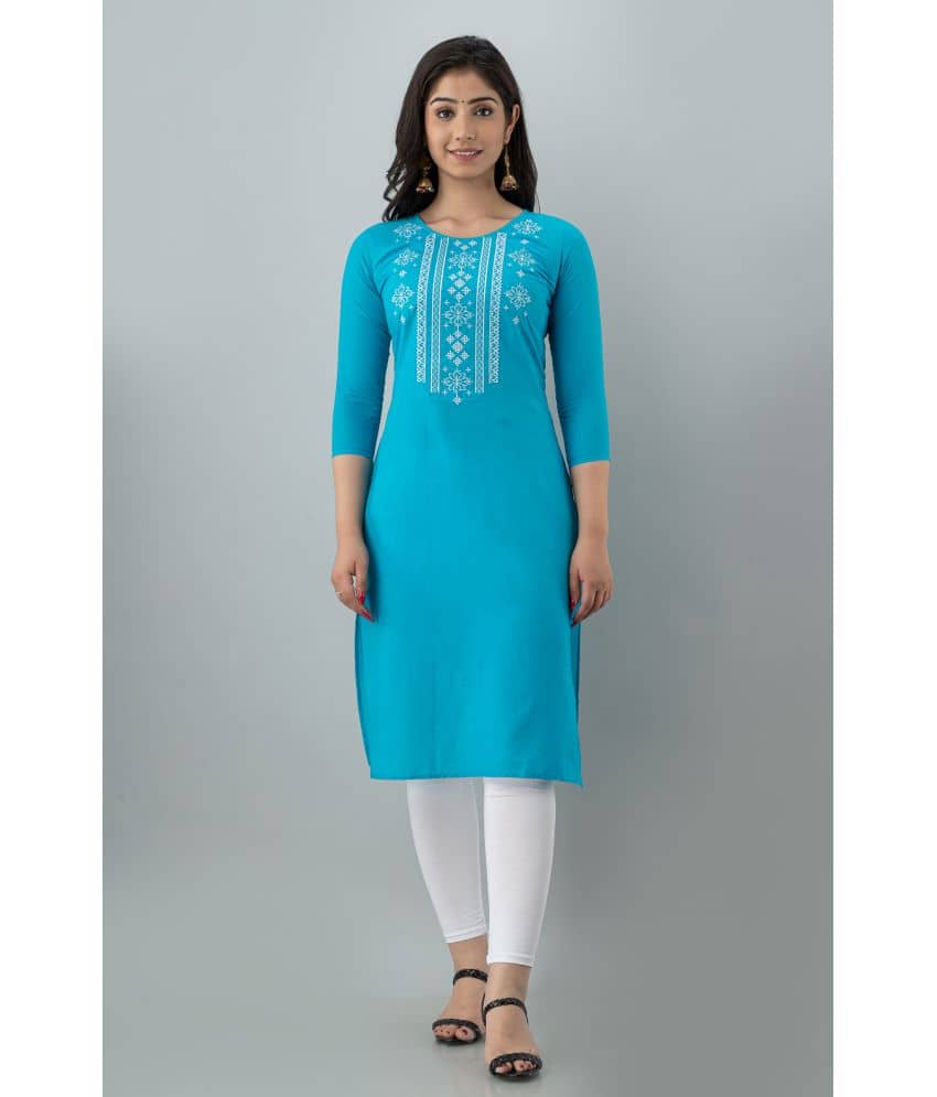 KSHARAA - Light Blue Cotton Women's Straight Kurti ( Pack of 1 ) - Kurtis, Tunics | Buy online on ZillyBuy