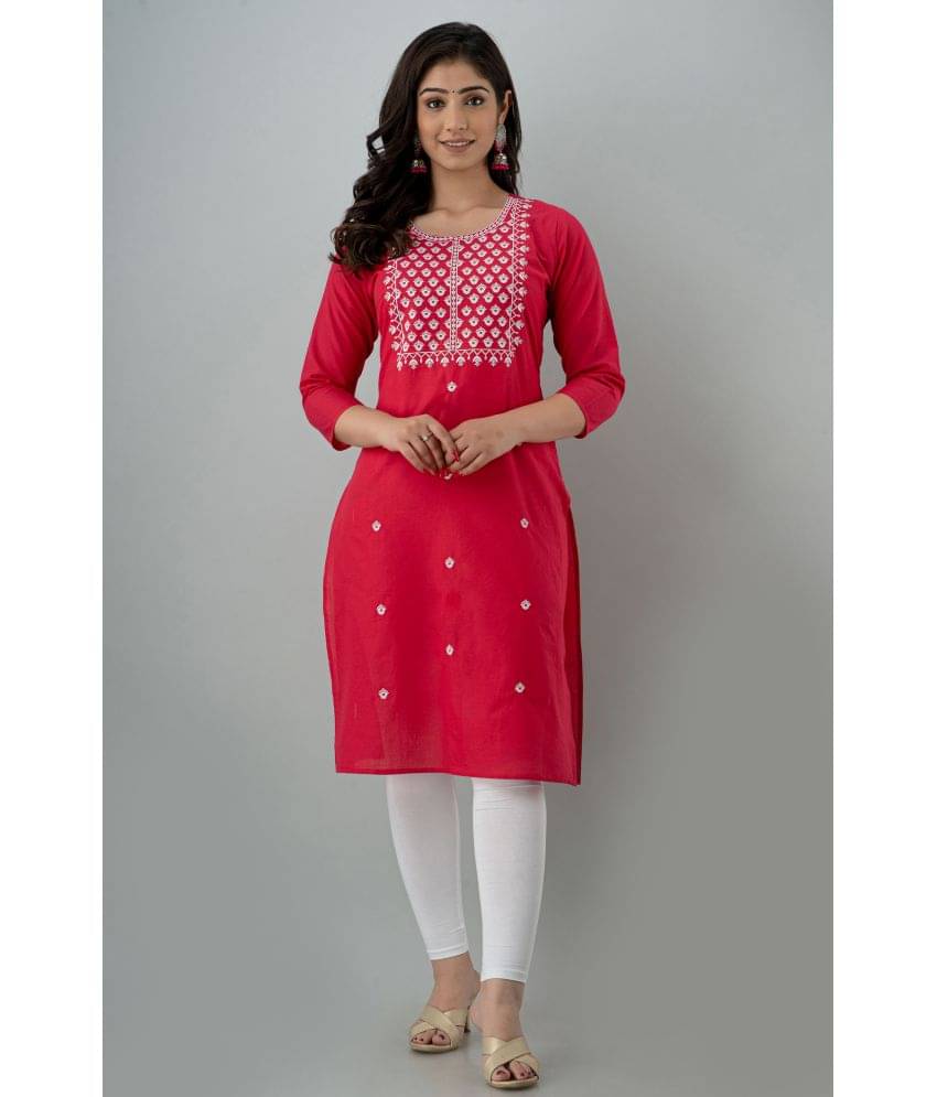 KSHARAA - Pink Cotton Women's Straight Kurti ( Pack of 1 ) KSHARAA - Pink Cotton Women's Straight Kurti ( Pack of 1 )