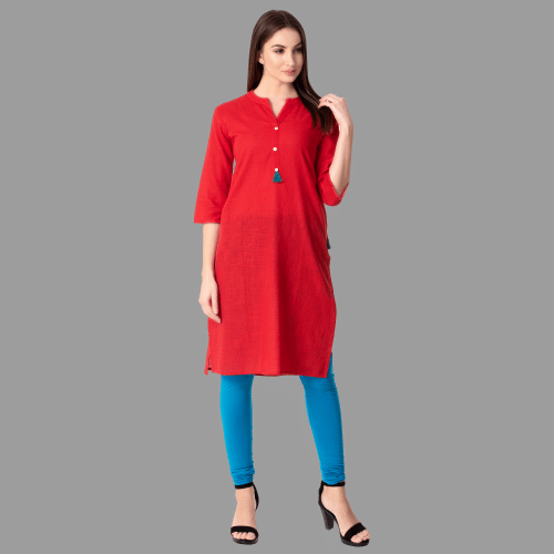 KSHARAA - Red Cotton Women's Straight Kurti ( Pack of 1 ) - Kurtis, Tunics | Buy online on ZillyBuy