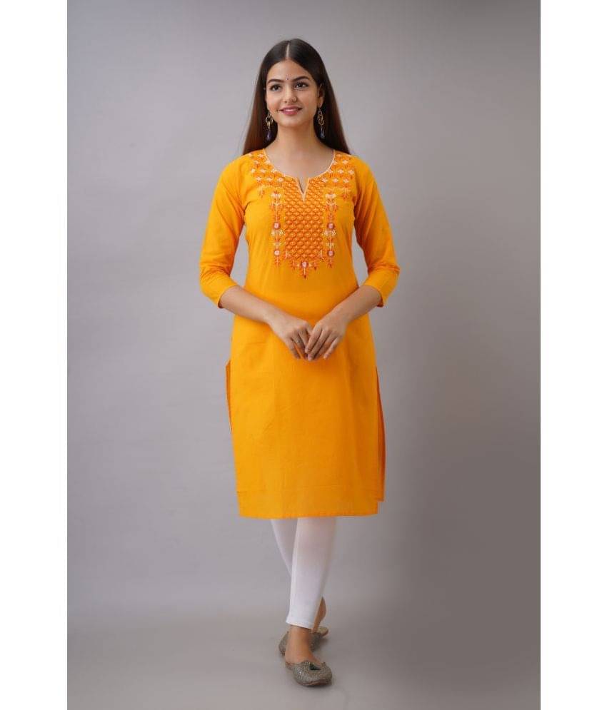     			KSHARAA - Yellow Cotton Women's Straight Kurti ( Pack of 1 )