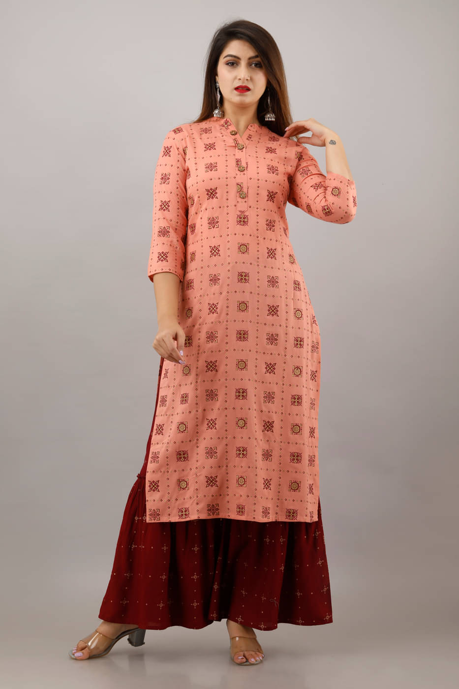 MAUKA - Peach Straight Rayon Women's Stitched Salwar Suit ( Pack of 1 ) MAUKA - Peach Straight Rayon Women's Stitched Salwar Suit ( Pack of 1 )