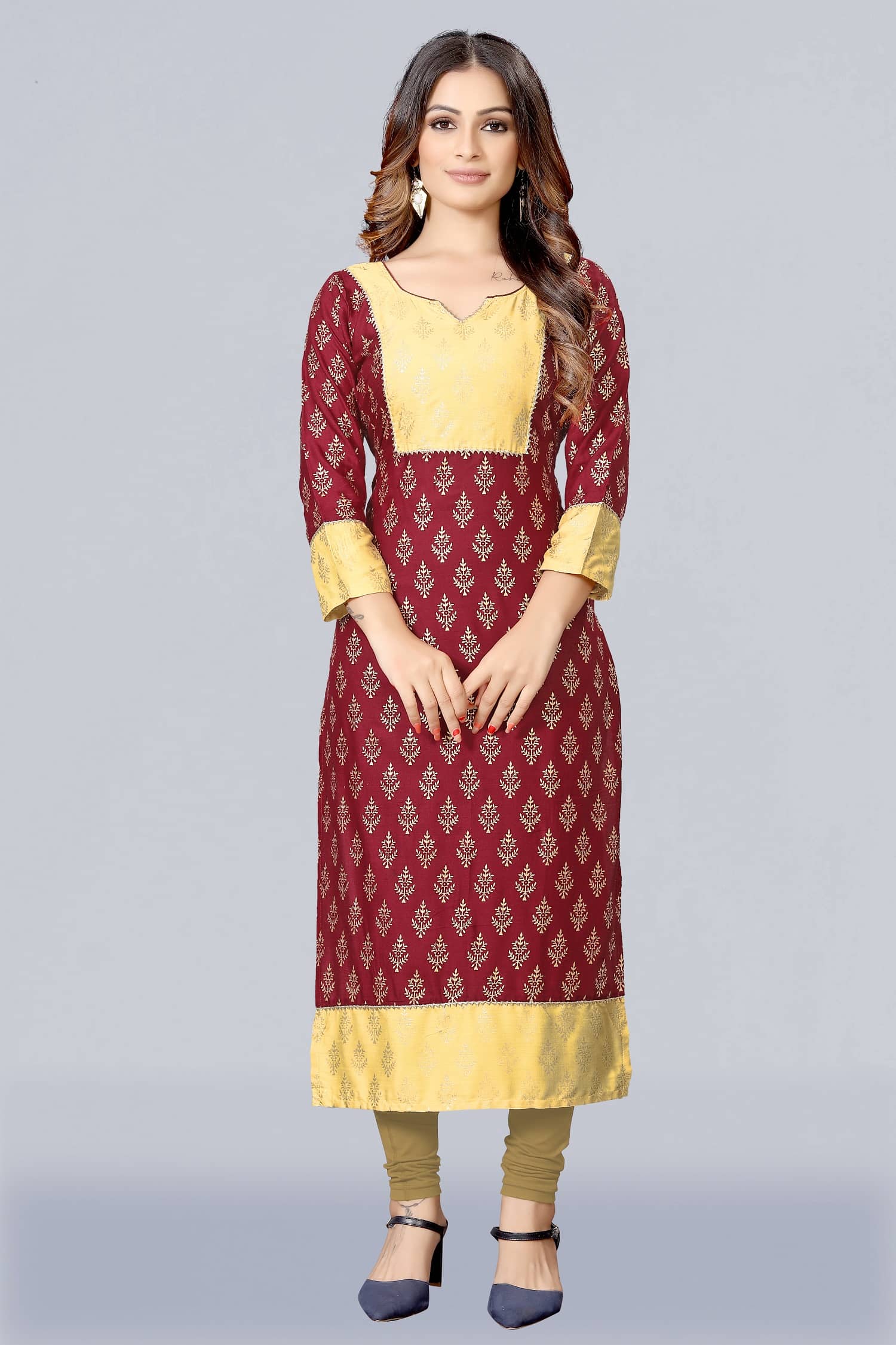 MEESORRA - Maroon Rayon Women's Straight Kurti ( Pack of 1 ) - Kurtis, Tunics | Buy online on ZillyBuy