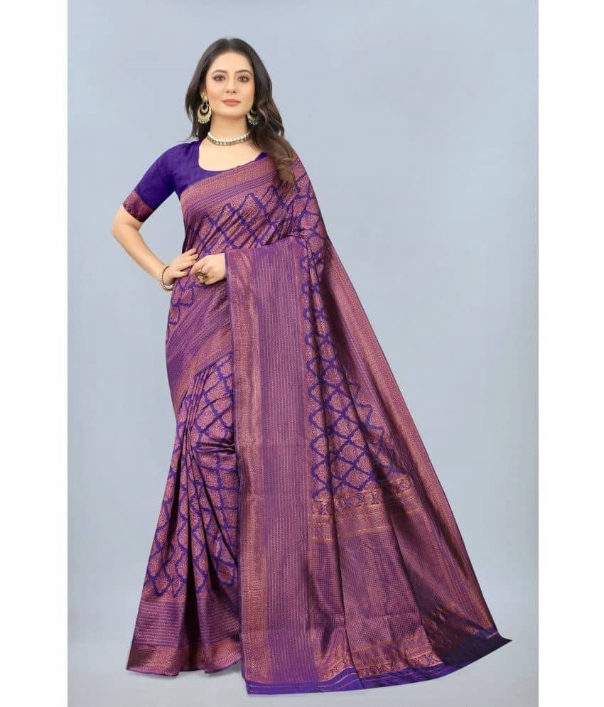 NENCY FASHION Banarasi Silk Embellished Saree With Unstitched Blouse Piece ( Indigo ) - Sarees | Buy online on ZillyBuy