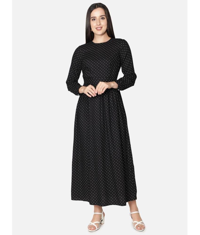 NUEVOSDAMAS Women Rayon Printed A-line Dress ( Black ) NUEVOSDAMAS Women Rayon Printed A-line Dress ( Black )