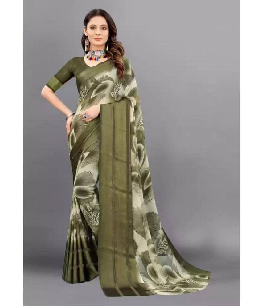     			Sitanjali Georgette Printed Saree With Unstitched Blouse Piece ( LightGreen )