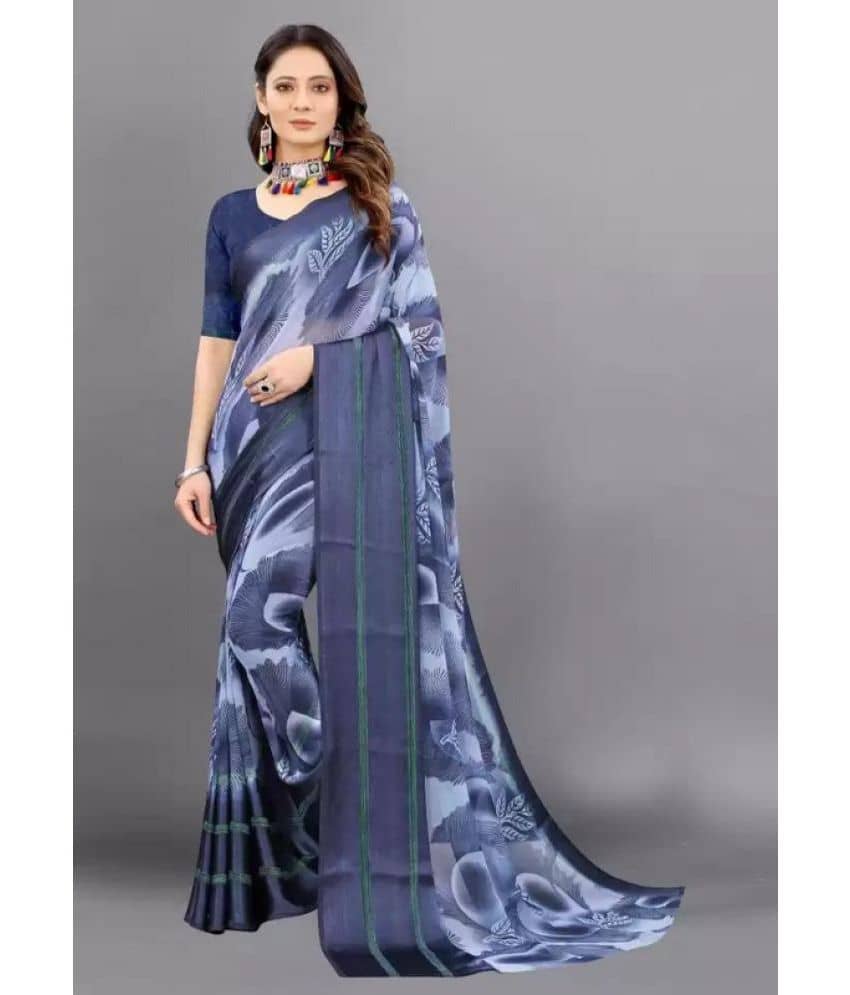 Sitanjali Georgette Printed Saree With Unstitched Blouse Piece ( Navy Blue ) - Sarees | Buy online on ZillyBuy