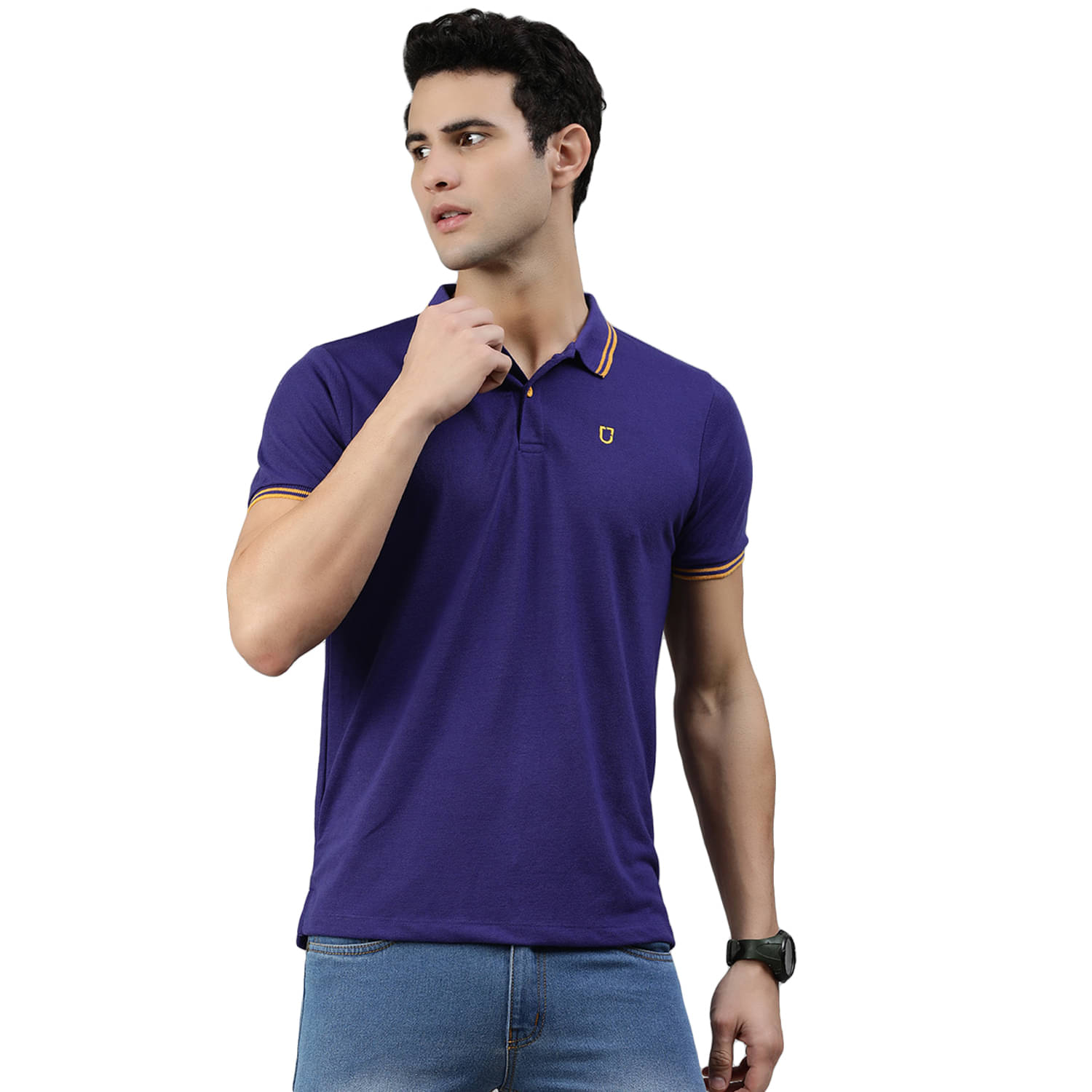     			Urbano Fashion Pack of 1 Cotton Blend Slim Fit Striped Half Sleeves Men's Polo T Shirt ( Purple )