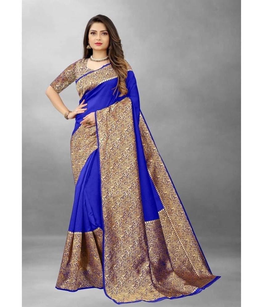 Gazal Fashions Banarasi Silk Embellished Saree With Unstitched Blouse Piece ( Blue ) Gazal Fashions Banarasi Silk Embellished Saree With Unstitched Blouse Piece ( Blue )