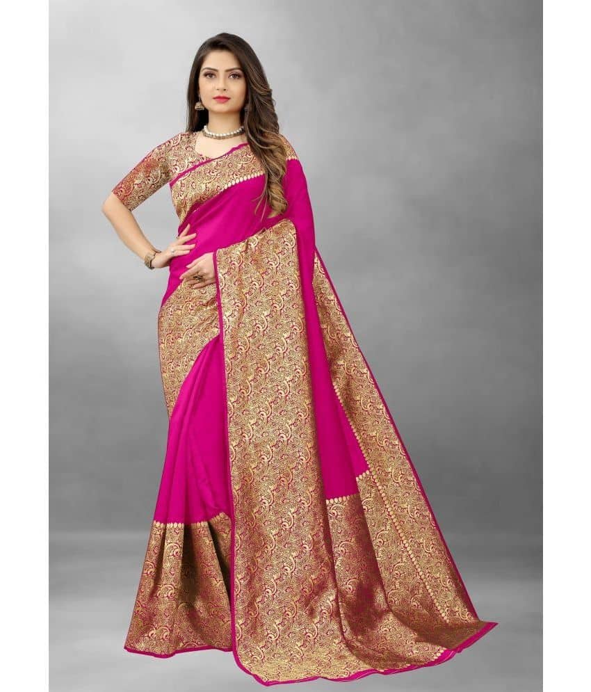 Gazal Fashions Banarasi Silk Embellished Saree With Unstitched Blouse Piece ( Pink ) - Sarees | Buy online on ZillyBuy