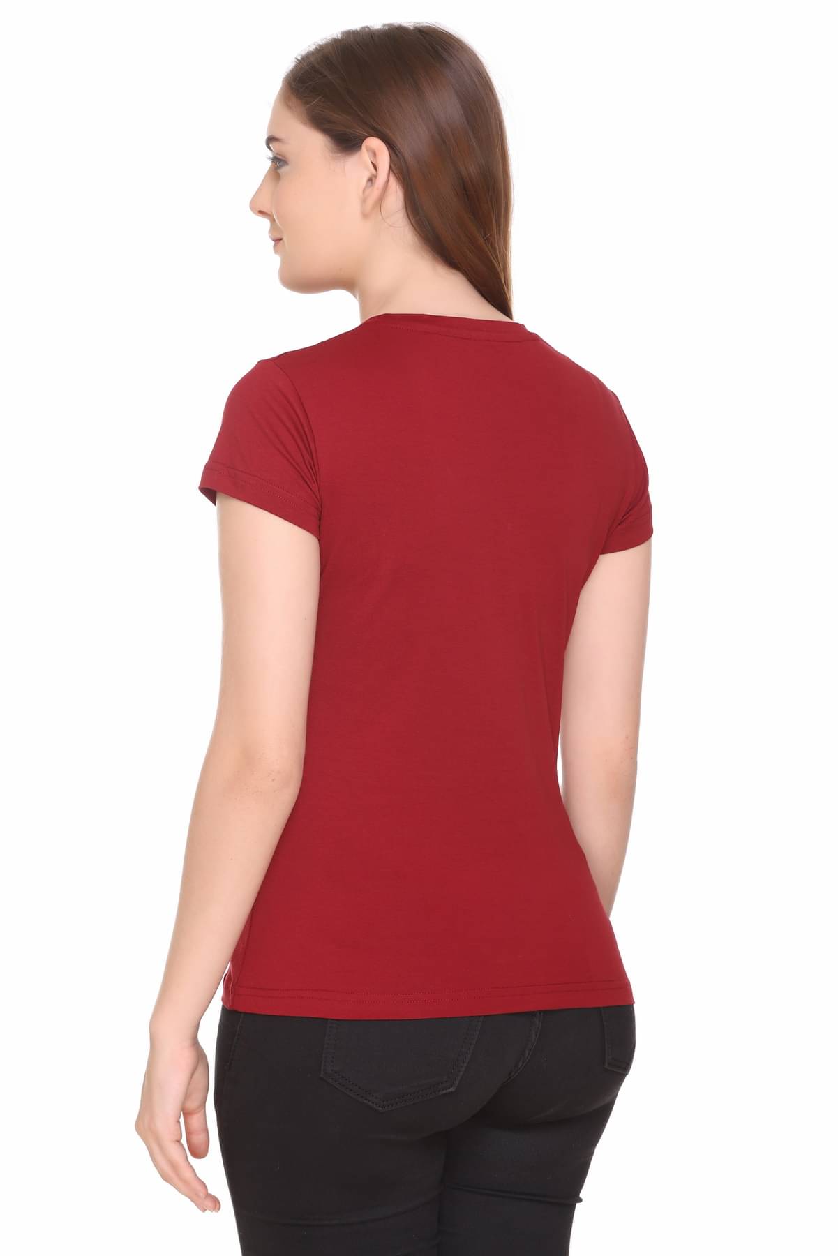     			RF RAVES Women Cotton Printed Regular Fit V-Neck T-Shirt ( Maroon )