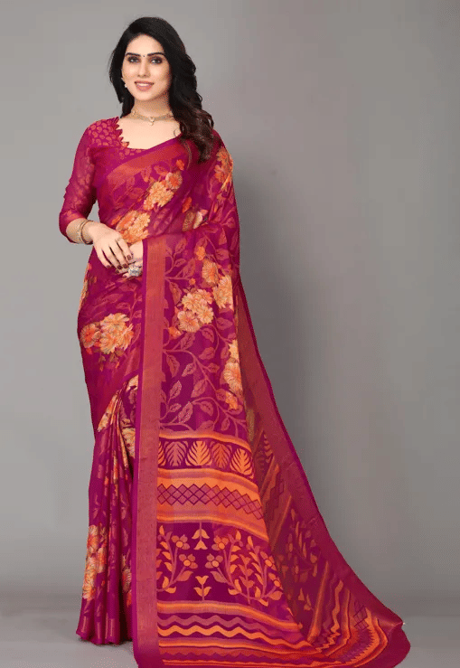 Sitanjali Brasso Printed Saree With Unstitched Blouse Piece ( Black ) - Sarees | Buy online on ZillyBuy