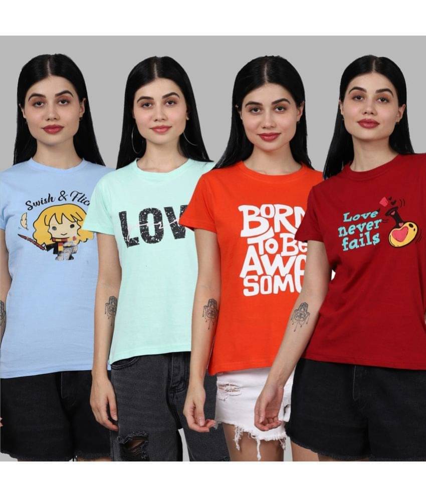 Fabflee Women Cotton Printed Regular Fit Round Neck T-Shirt ( Multicolor ) Fabflee Women Cotton Printed Regular Fit Round Neck T-Shirt ( Multicolor )