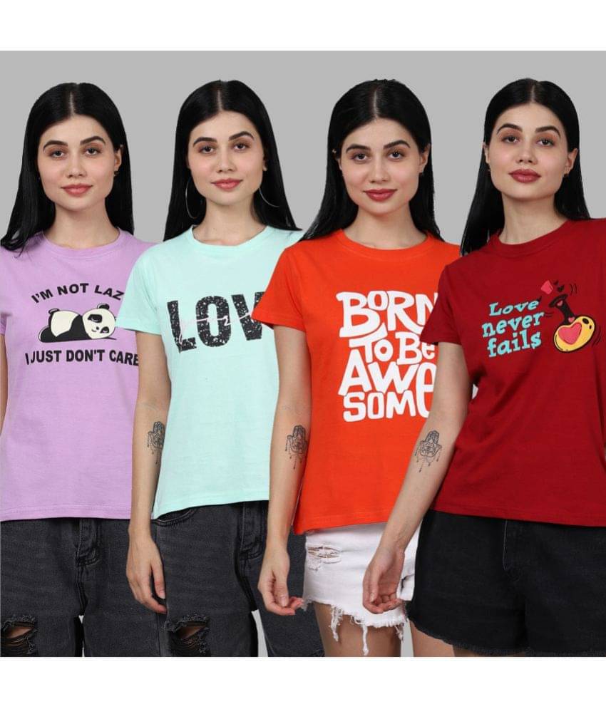 Fabflee Women Cotton Printed Regular Fit Round Neck T-Shirt ( Multicolor ) Fabflee Women Cotton Printed Regular Fit Round Neck T-Shirt ( Multicolor )