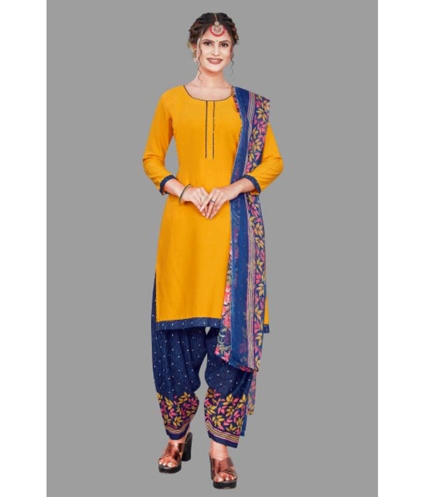 SIMMU - Semi-Stitched Yellow Crepe Dress Material ( Pack of 1 ) SIMMU - Semi-Stitched Yellow Crepe Dress Material ( Pack of 1 )