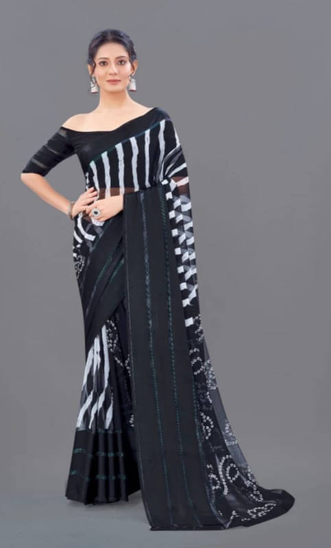 Sitanjali Georgette Printed Saree With Unstitched Blouse Piece ( Black )     			Sitanjali Georgette Printed Saree With Unstitched Blouse Piece ( Black )