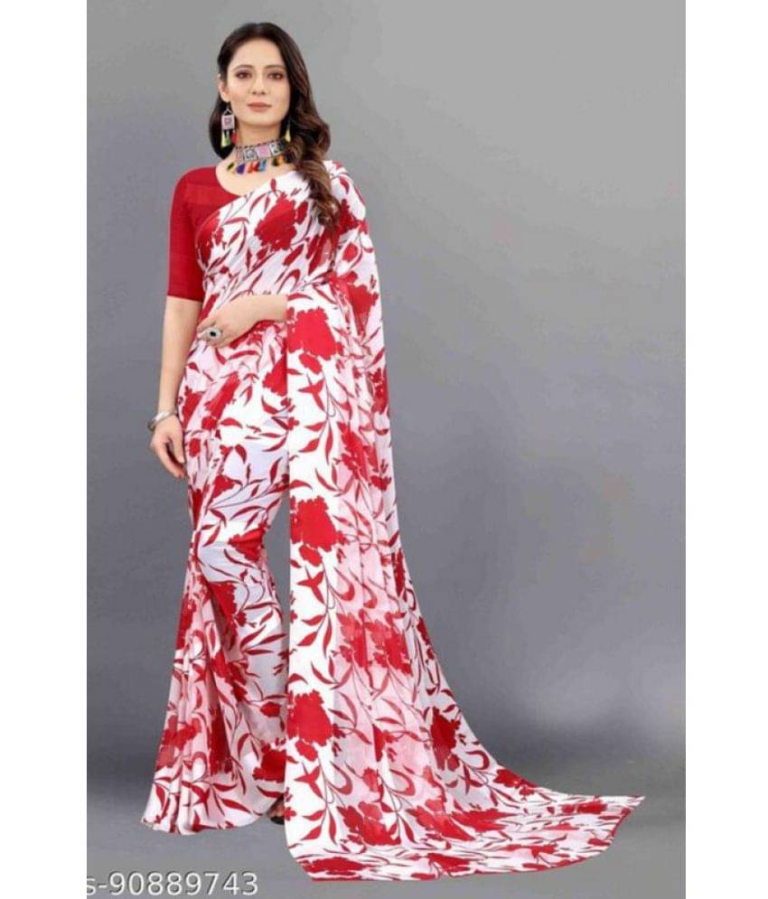     			Sitanjali Georgette Printed Saree With Unstitched Blouse Piece ( Red )