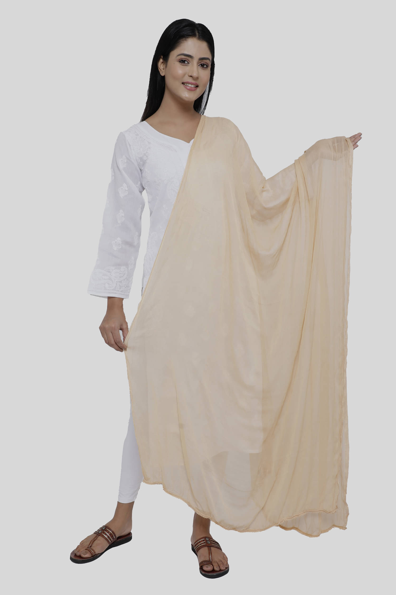     			TULSI (CRAFTED WITH HEART) - Tan Chiffon Women's Dupatta - ( Pack of 1 )