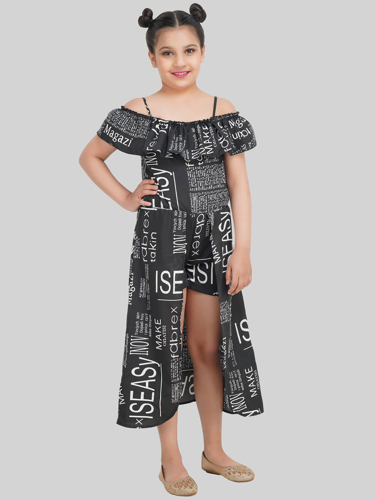 Being Naughty Crepe A-line Dress For Girls ( Pack of 1 , Black )