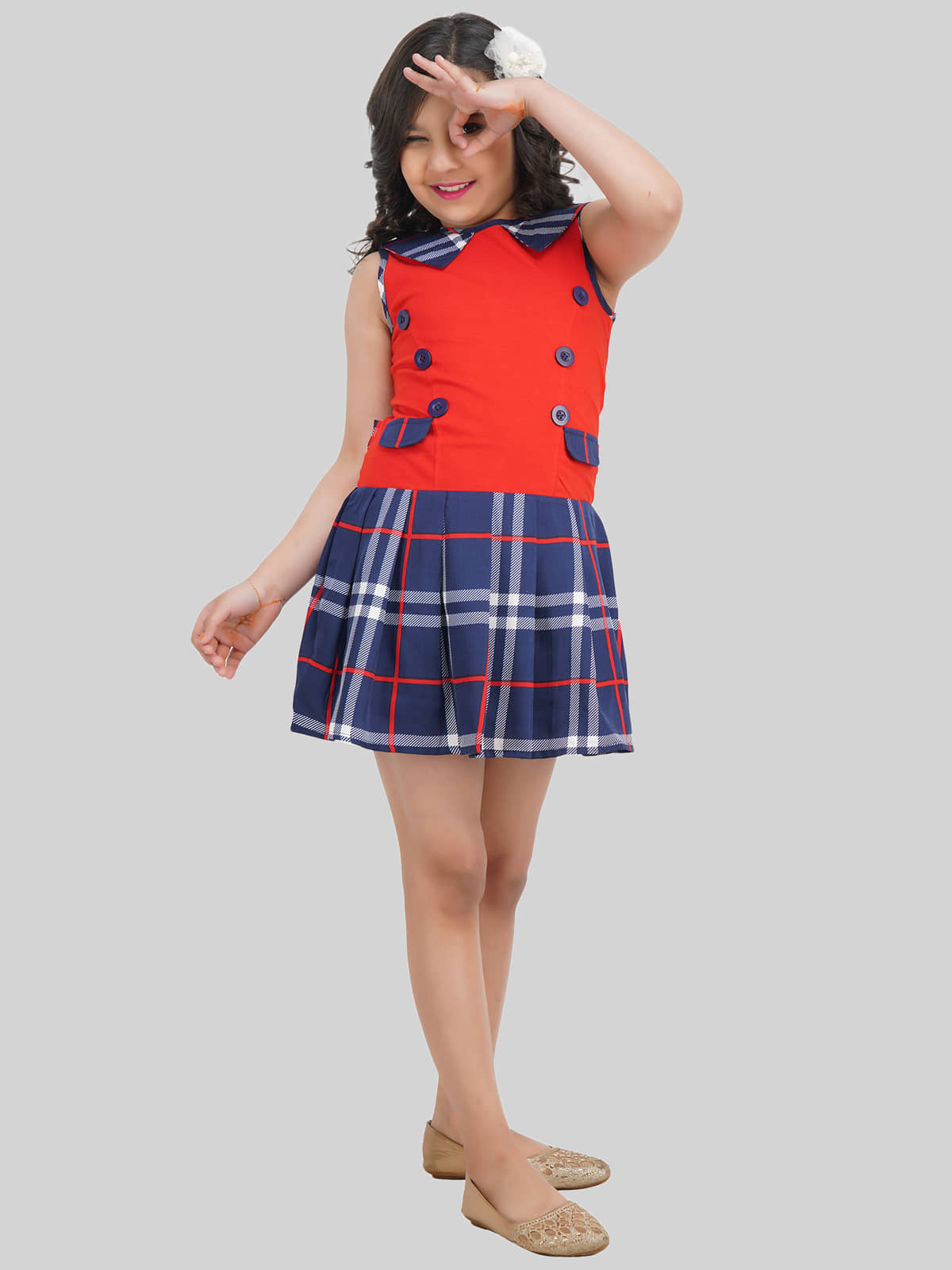 Being Naughty Cotton Blend Frock For Girls ( Pack of 1 , Blue )