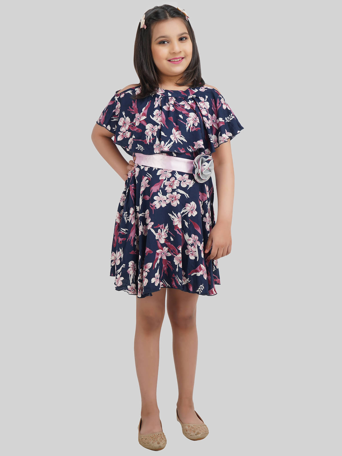     			Being Naughty Rayon Fit And Flare Dress For Girls ( Pack of 1 , Navy Blue )