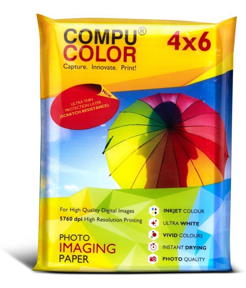 COMPUCOLOR RESIN- COATED TRUE Photo Glossy Photo Paper 270GSM (4x6 inches, 100 sheets) scratch & water  resistant paper, extra white, inkjet photo paper