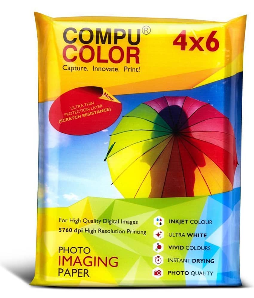 COMPUCOLOR RESIN- COATED TRUE Photo Glossy Photo Paper 270GSM (4x6 inches, 100 sheets) scratch & water resistant paper, extra white, inkjet photo paper - Stationery | Buy online on ZillyBuy