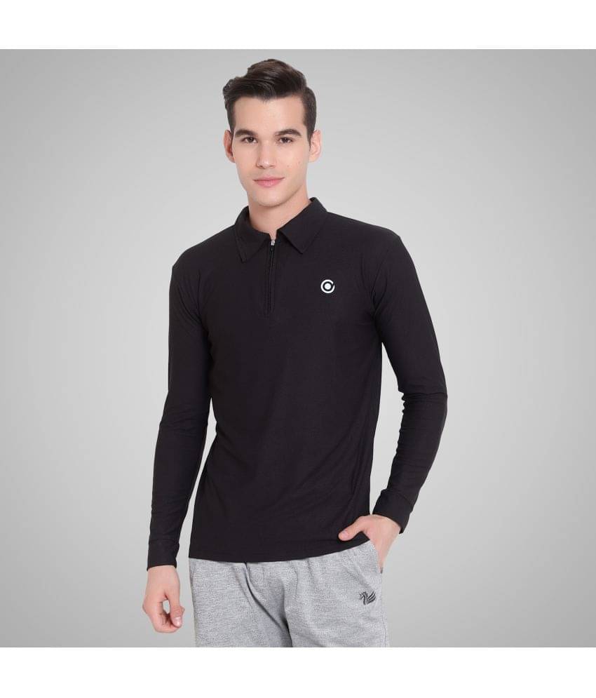 Diaz Pack of 1 Polyester Regular Fit Solid Full Sleeves Men's Polo T Shirt ( Black )     			Diaz Pack of 1 Polyester Regular Fit Solid Full Sleeves Men's Polo T Shirt ( Black )