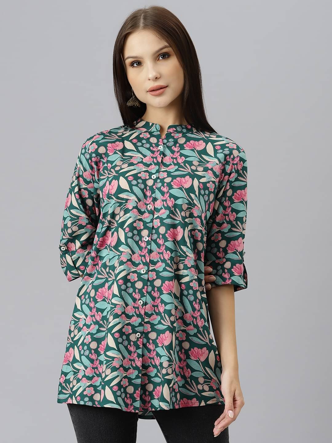 Divena Women Printed Rayon Shirt ( Green ) Divena Women Printed Rayon Shirt ( Green )