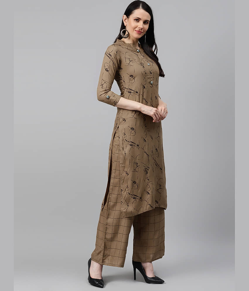 HIGHLIGHT FASHION EXPORT - Brown Straight Rayon Women's Stitched Salwar Suit ( Pack of 1 )