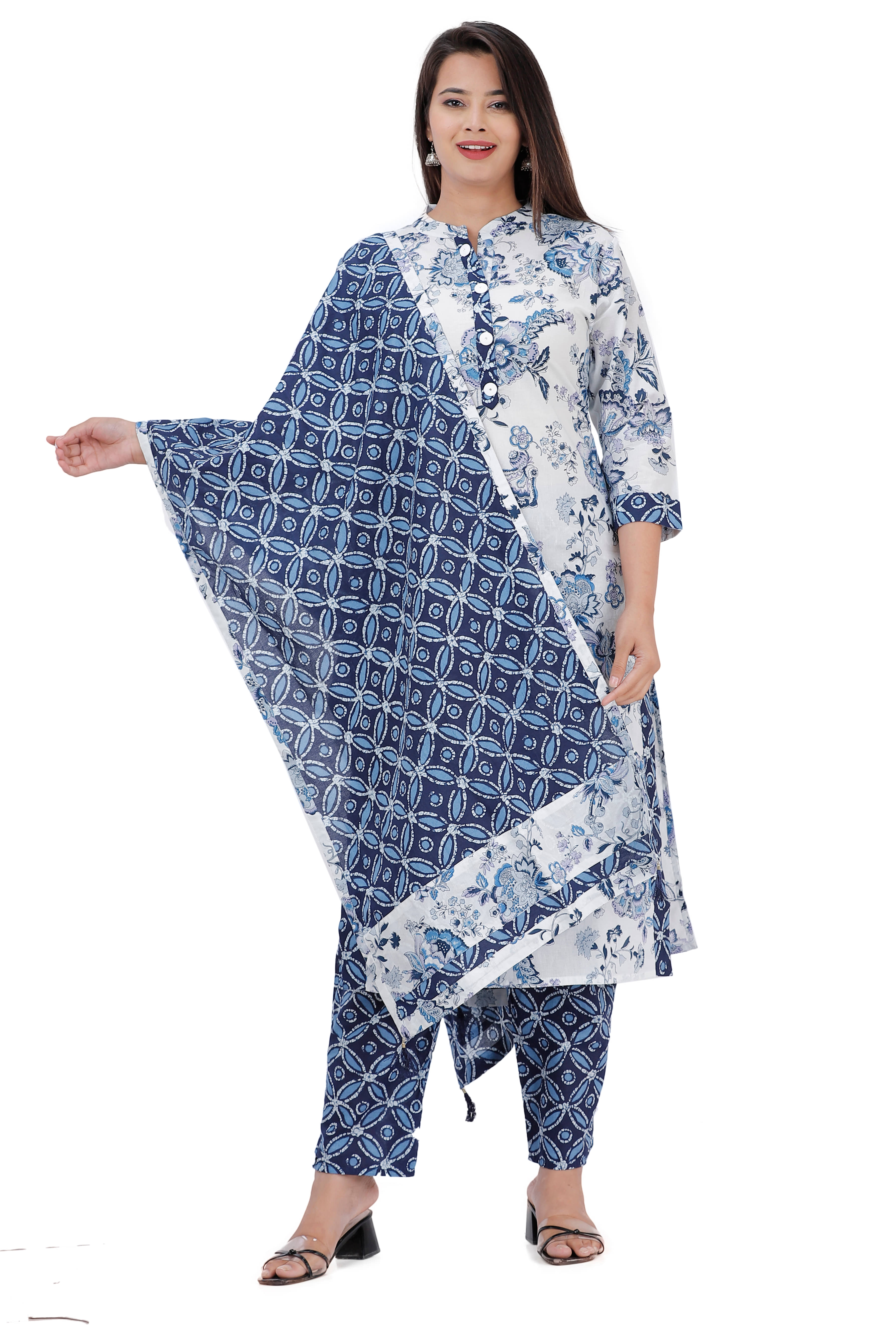 JC4U - Blue Straight Cotton Women's Stitched Salwar Suit ( Pack of 1 )