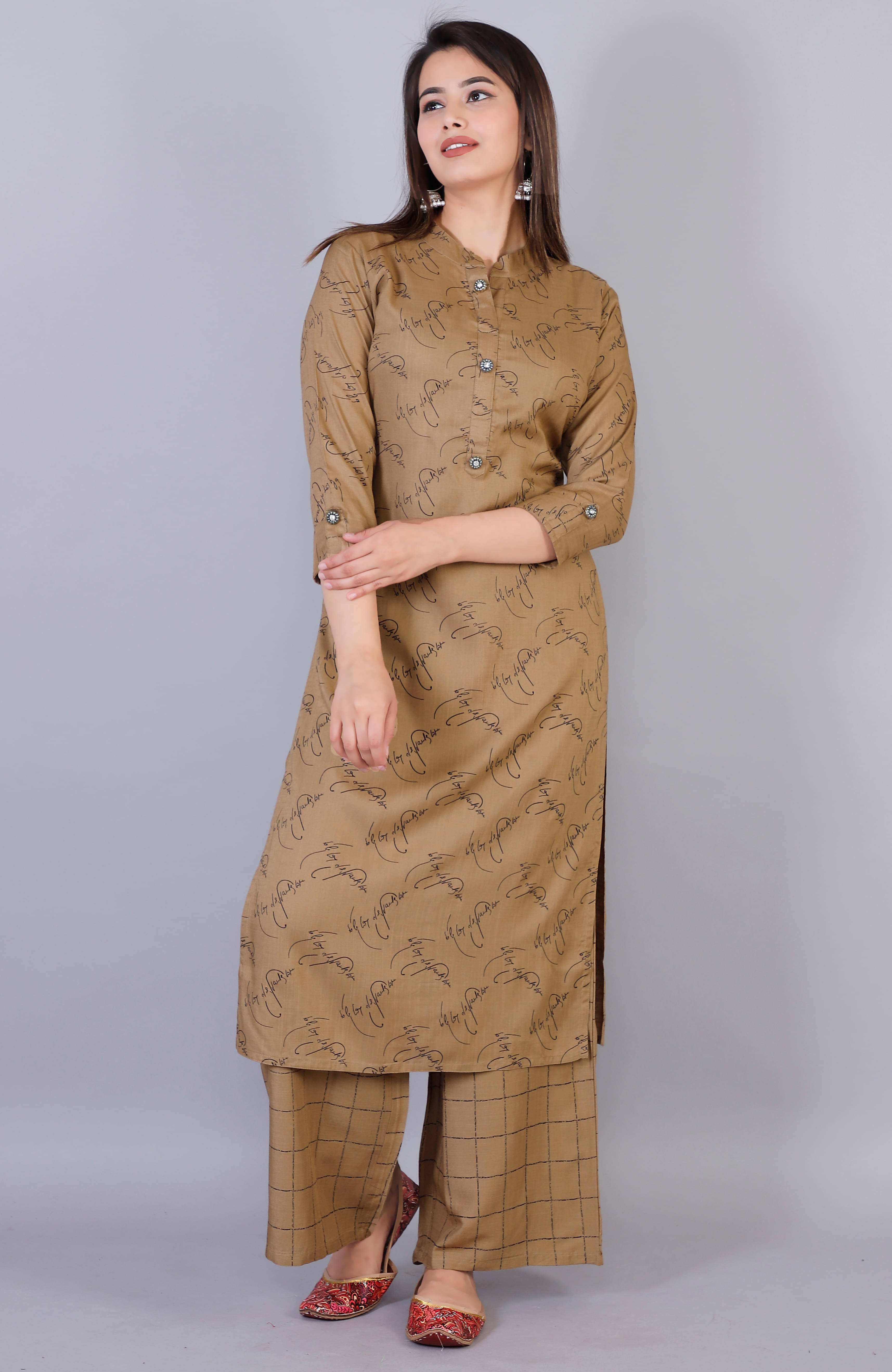 JC4U - Brown Straight Rayon Women's Stitched Salwar Suit ( Pack of 1 )     			JC4U - Brown Straight Rayon Women's Stitched Salwar Suit ( Pack of 1 )