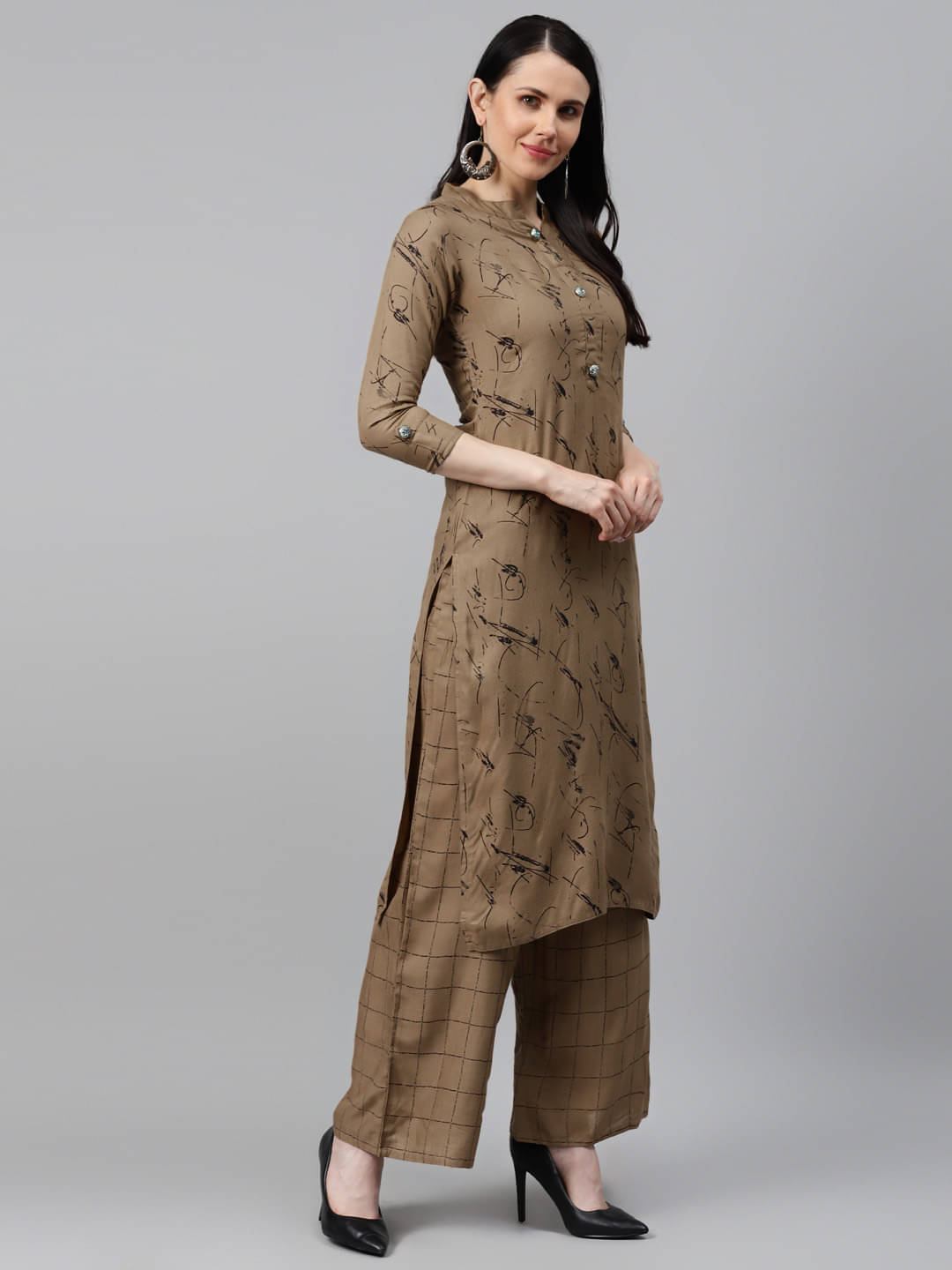     			JC4U - Brown Straight Rayon Women's Stitched Salwar Suit ( Pack of 1 )