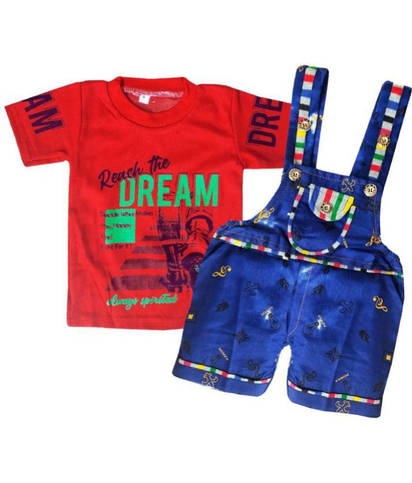     			LITTLE PANDA Pack of 1 Baby Boys Cotton Blend Dungaree Sets ( Red )