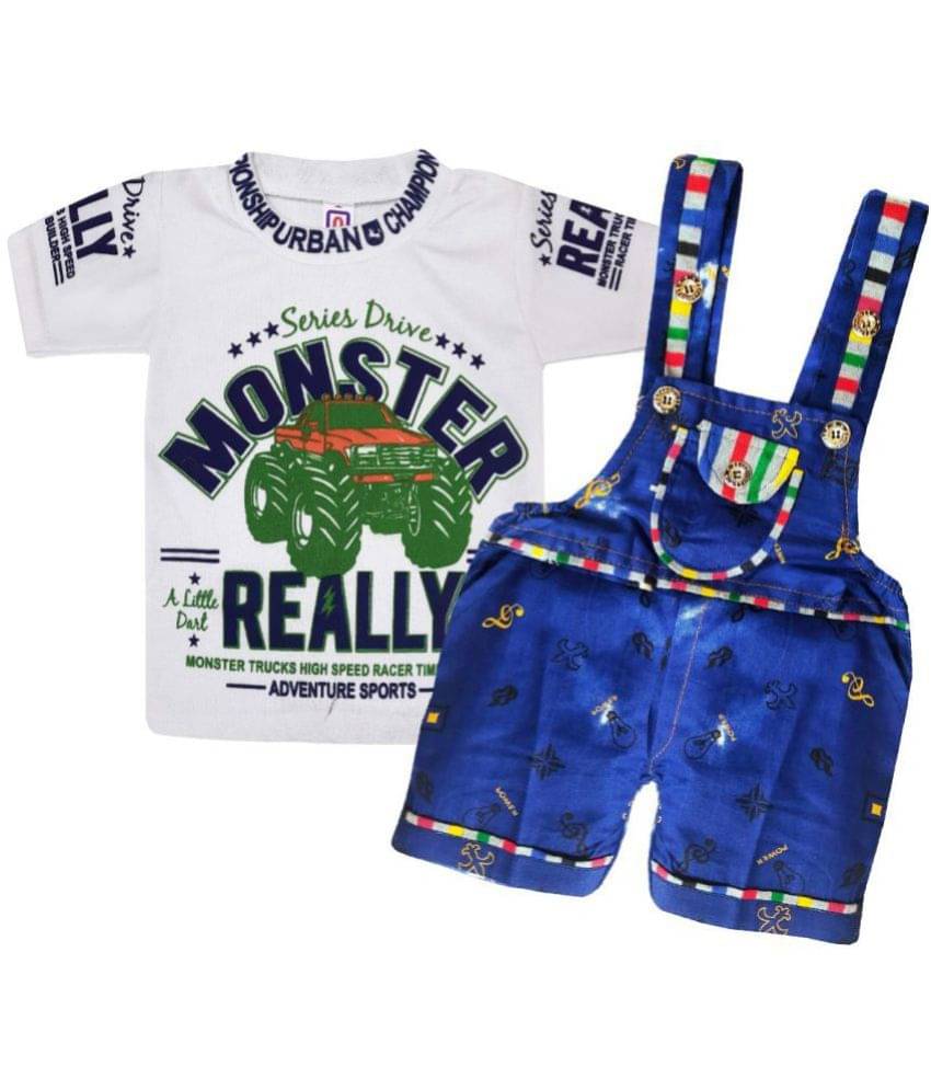     			LITTLE PANDA Pack of 1 Baby Boys Cotton Blend Dungaree Sets ( White )