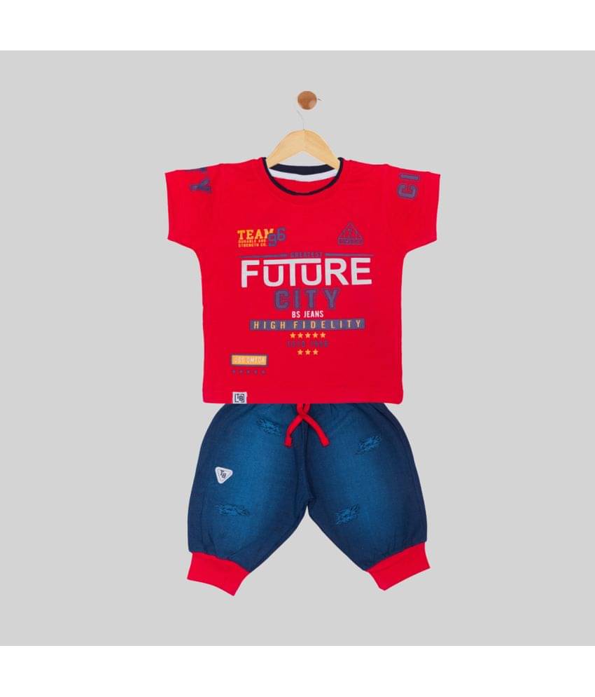     			Mars Infiniti Pack of 1 Boys Cotton T-Shirt & Pants Set ( Red )
