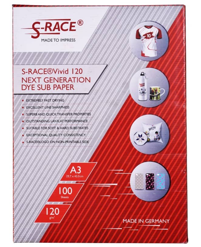S-RACE Vivid Matt Dye Sublimation Paper 120GSM (A3 size, 100 sheets)