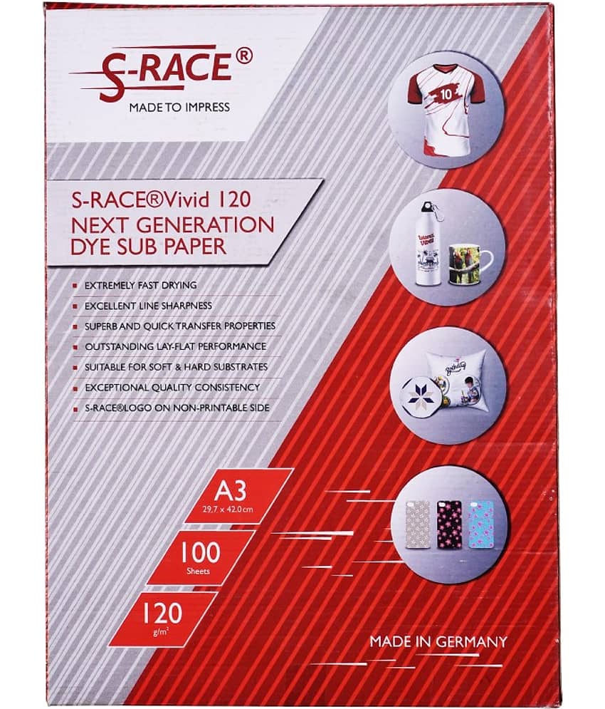 S-RACE Vivid Matt Dye Sublimation Paper 120GSM (A3 size, 100 sheets) - Stationery | Buy online on ZillyBuy