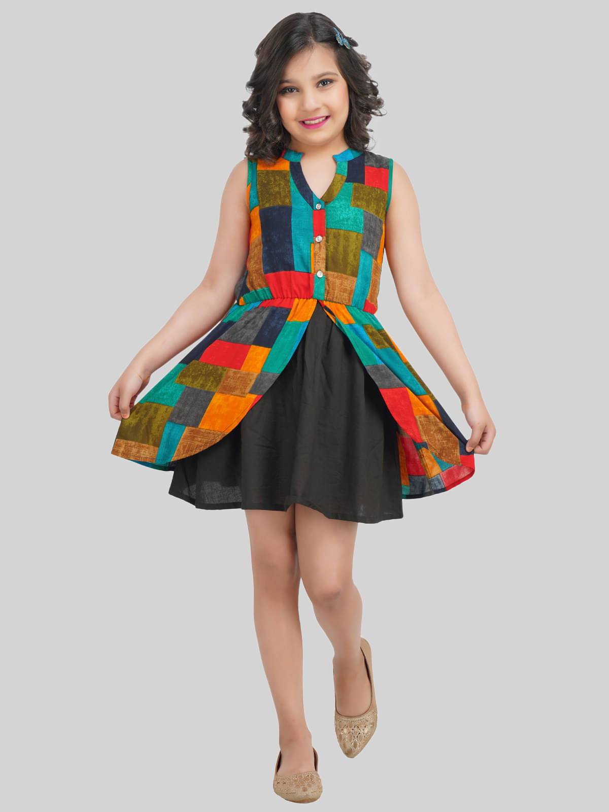     			Being Naughty Rayon A-line Dress For Girls ( Pack of 1 , Multicolor )