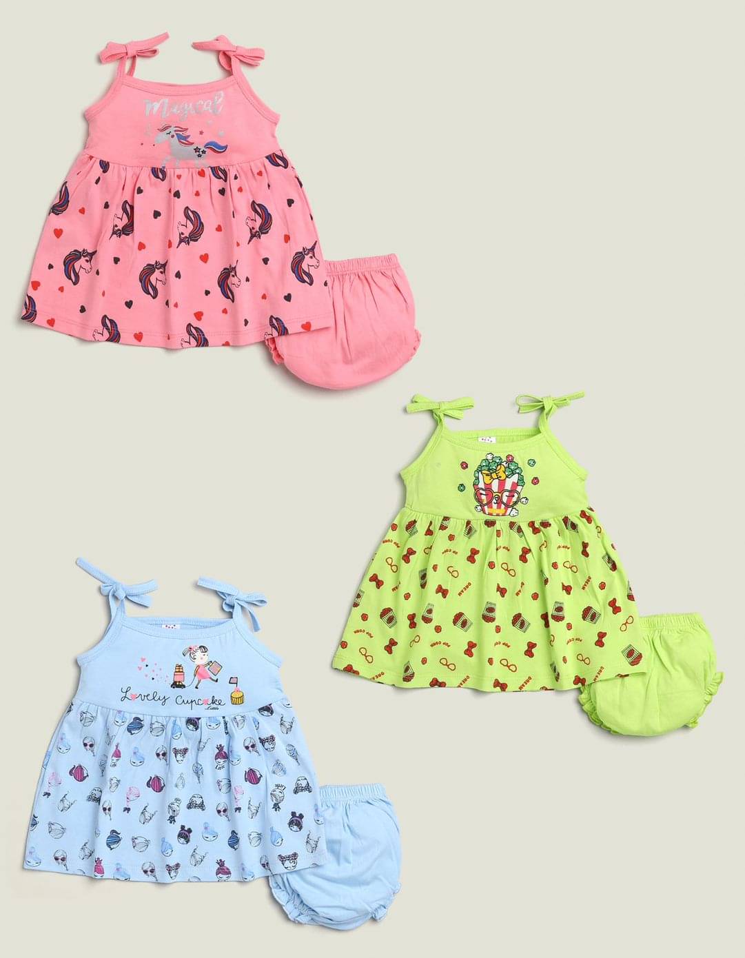     			Mars Infiniti Pack of 3 Baby Girls Cotton Frock ( Blue & Green )