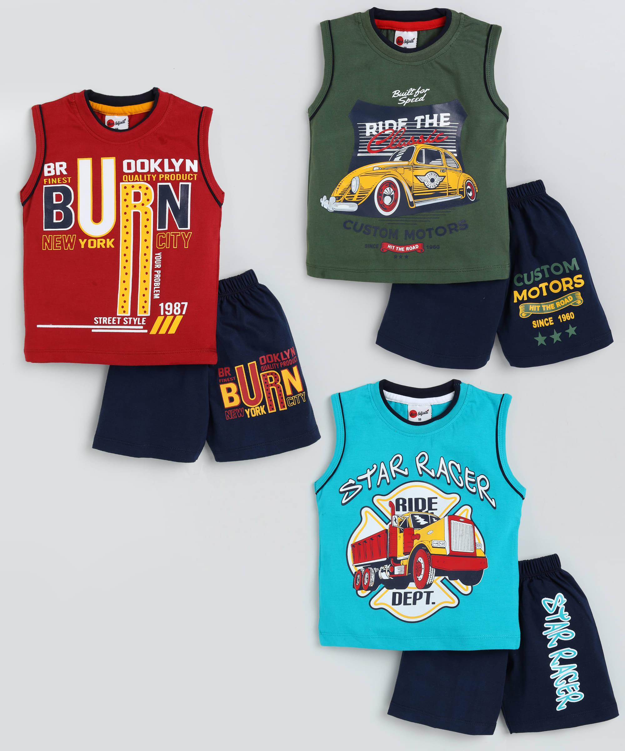     			Mars Infiniti Pack of 3 Boys Cotton T-Shirt & Shorts Set ( Green )