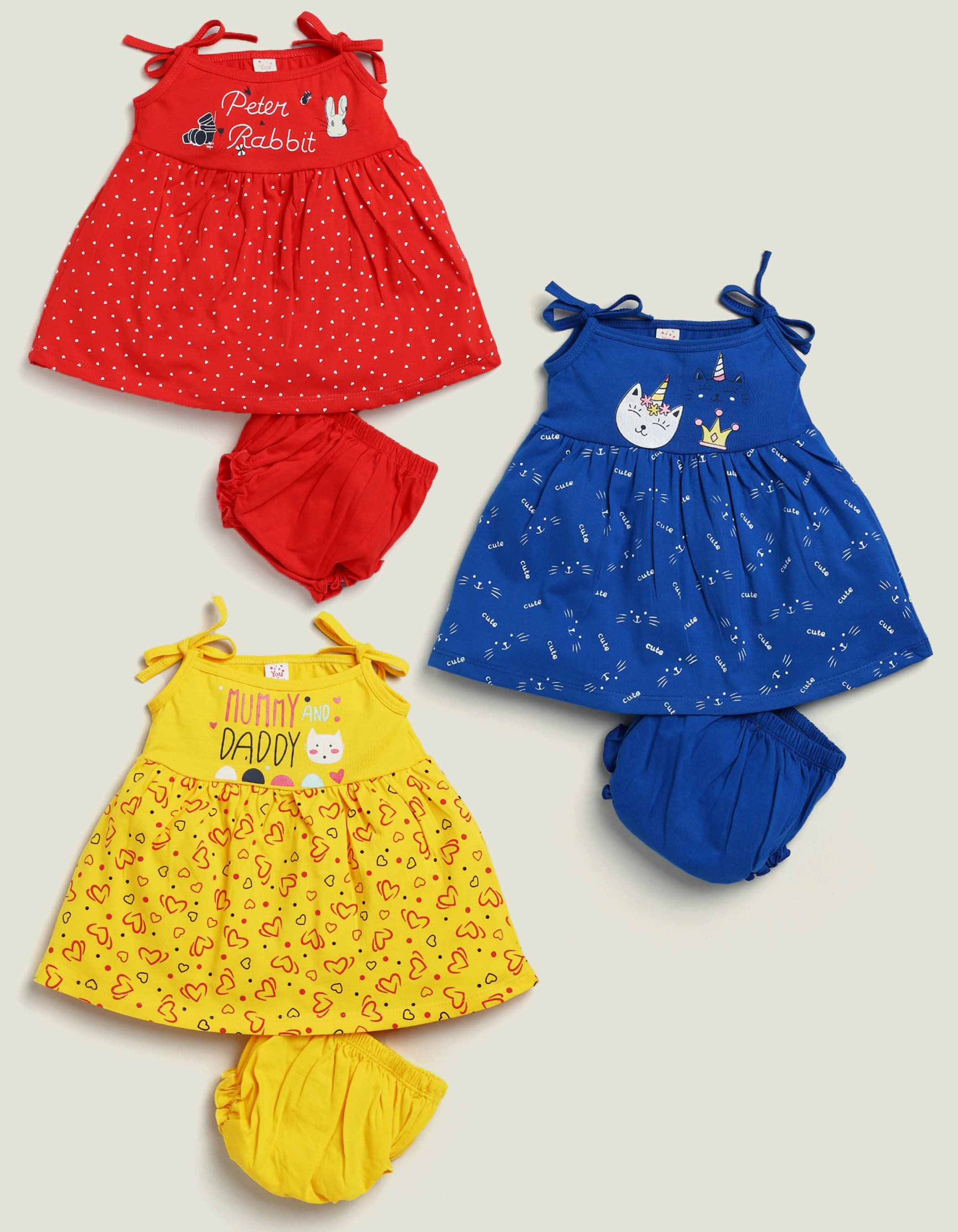     			Mars Infiniti Pack of 3 Baby Girls Cotton Frock ( Red & Blue )