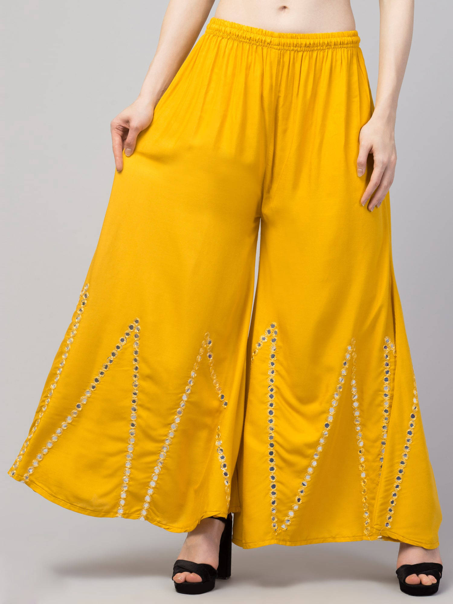     			OMAYA - Mustard Rayon Flared Women's Palazzos ( Pack of 1 )