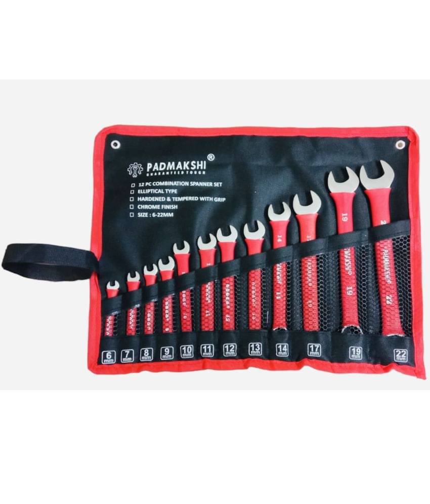     			PADMAKSHI - Combination Spanner Wrench Set 6mm To 22 mm 12-Piece, Chrome Vanadium Steel, with Rolling Pouch, Red Color